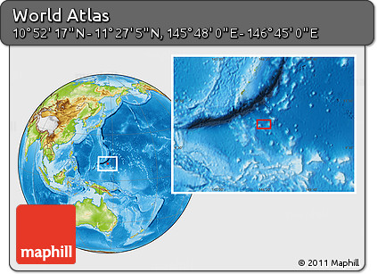 Physical Location Map of the Area around 11° 9' 41" N, 146° 16' 30" E