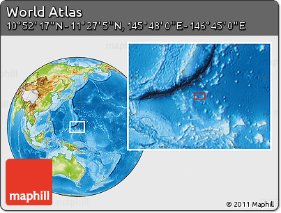 Physical Location Map of the Area around 11° 9' 41" N, 146° 16' 30" E