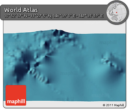 Satellite 3D Map of the Area around 11° 9' 41" N, 147° 7' 30" E