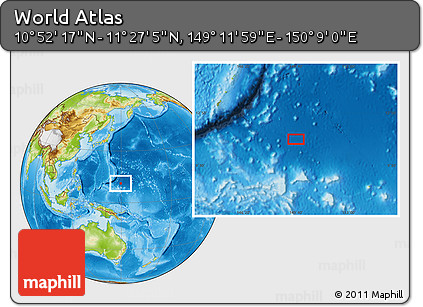 Physical Location Map of the Area around 11° 9' 41" N, 149° 40' 30" E
