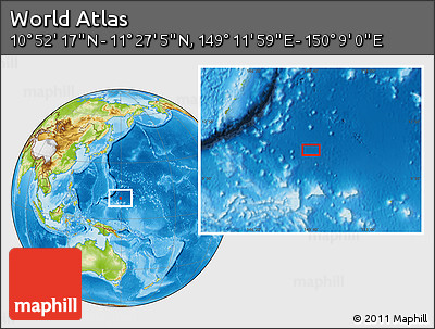 Physical Location Map of the Area around 11° 9' 41" N, 149° 40' 30" E