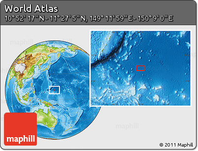 Physical Location Map of the Area around 11° 9' 41" N, 149° 40' 30" E
