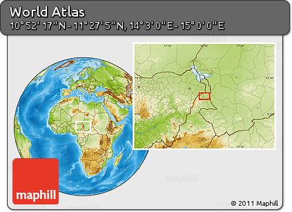 Physical Location Map of the Area around 11° 9' 41" N, 14° 31' 30" E