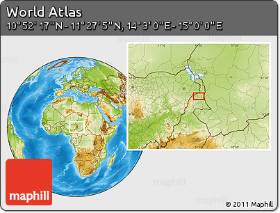 Physical Location Map of the Area around 11° 9' 41" N, 14° 31' 30" E