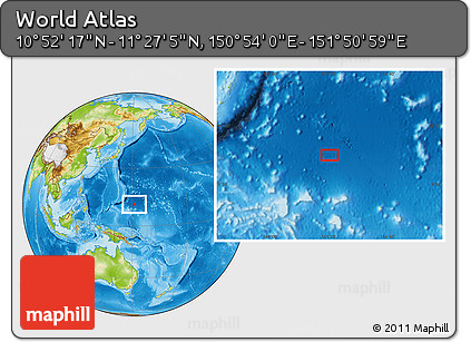 Physical Location Map of the Area around 11° 9' 41" N, 151° 22' 30" E