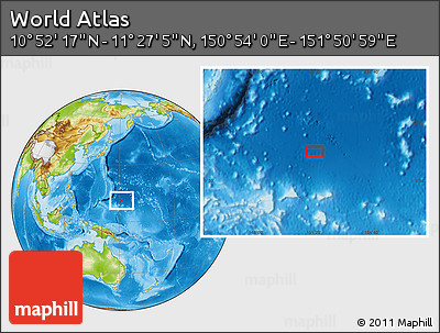 Physical Location Map of the Area around 11° 9' 41" N, 151° 22' 30" E