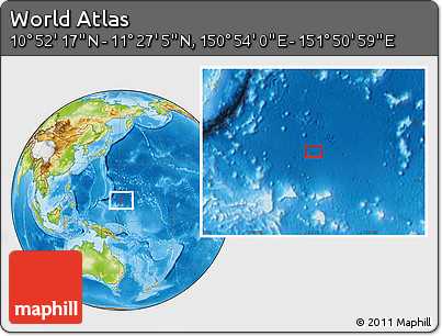 Physical Location Map of the Area around 11° 9' 41" N, 151° 22' 30" E