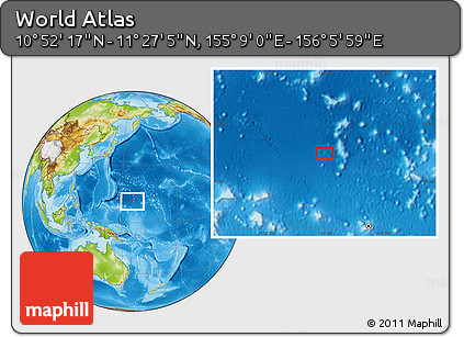 Physical Location Map of the Area around 11° 9' 41" N, 155° 37' 30" E