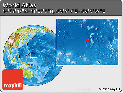 Physical Location Map of the Area around 11° 9' 41" N, 155° 37' 30" E