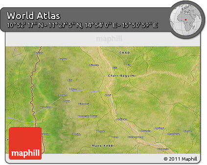 Satellite 3D Map of the Area around 11° 9' 41" N, 15° 22' 30" E