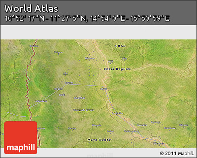 Satellite 3D Map of the Area around 11° 9' 41" N, 15° 22' 30" E