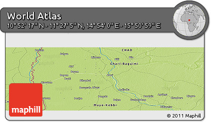 Physical Panoramic Map of the Area around 11° 9' 41" N, 15° 22' 30" E