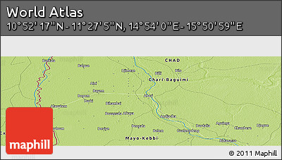 Physical Panoramic Map of the Area around 11° 9' 41" N, 15° 22' 30" E
