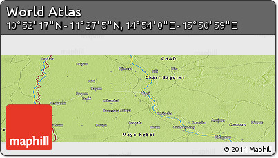 Physical Panoramic Map of the Area around 11° 9' 41" N, 15° 22' 30" E