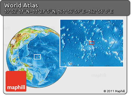Physical Location Map of the Area around 11° 9' 41" N, 162° 25' 30" E
