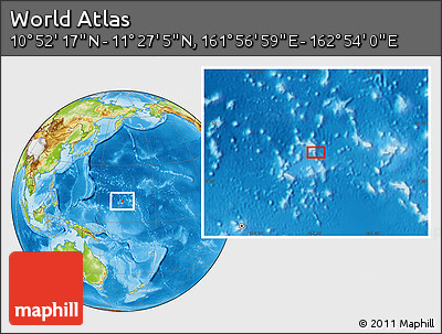 Physical Location Map of the Area around 11° 9' 41" N, 162° 25' 30" E
