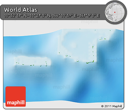 Physical 3D Map of the Area around 11° 9' 41" N, 166° 40' 30" E