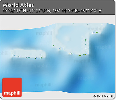 Physical 3D Map of the Area around 11° 9' 41" N, 166° 40' 30" E
