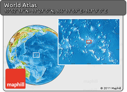 Physical Location Map of the Area around 11° 9' 41" N, 166° 40' 30" E