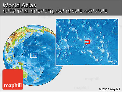 Physical Location Map of the Area around 11° 9' 41" N, 166° 40' 30" E