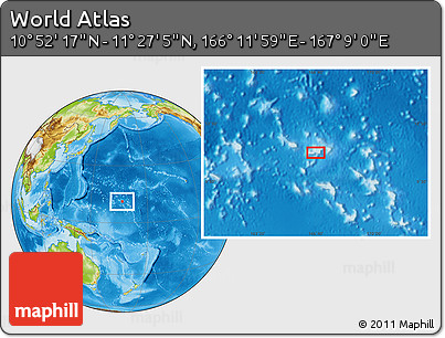 Physical Location Map of the Area around 11° 9' 41" N, 166° 40' 30" E