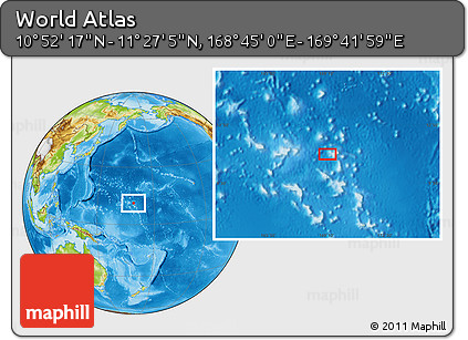 Physical Location Map of the Area around 11° 9' 41" N, 169° 13' 29" E
