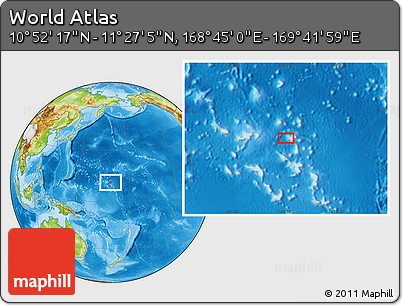 Physical Location Map of the Area around 11° 9' 41" N, 169° 13' 29" E