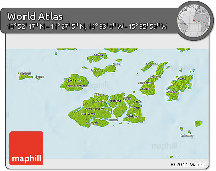 Physical 3D Map of the Area around 11° 9' 41" N, 16° 4' 29" W