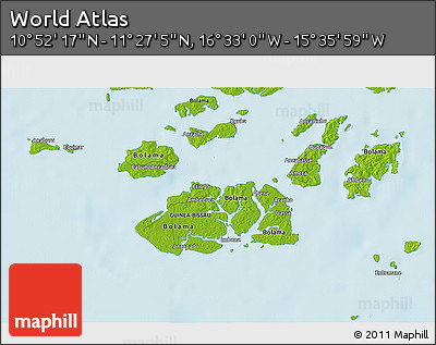 Physical 3D Map of the Area around 11° 9' 41" N, 16° 4' 29" W