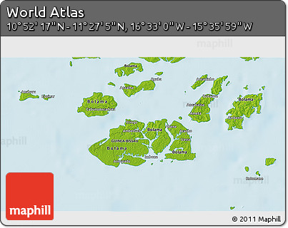 Physical 3D Map of the Area around 11° 9' 41" N, 16° 4' 29" W