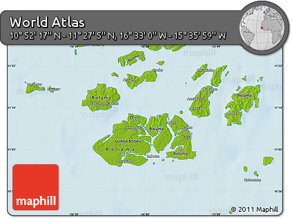 Physical Map of the Area around 11° 9' 41" N, 16° 4' 29" W