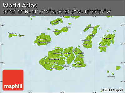 Physical Map of the Area around 11° 9' 41" N, 16° 4' 29" W
