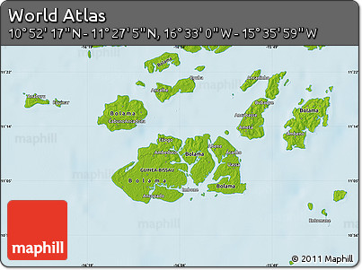 Physical Map of the Area around 11° 9' 41" N, 16° 4' 29" W