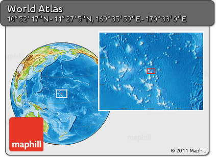 Physical Location Map of the Area around 11° 9' 41" N, 170° 4' 29" E