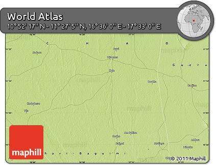 Physical Map of the Area around 11° 9' 41" N, 17° 4' 30" E