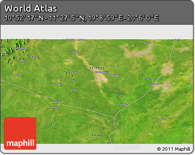 Satellite 3D Map of the Area around 11° 9' 41" N, 19° 37' 30" E