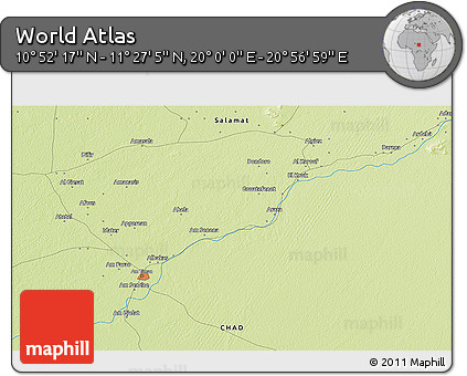 Physical 3D Map of the Area around 11° 9' 41" N, 20° 28' 30" E