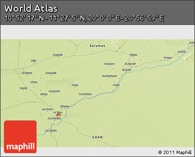Physical 3D Map of the Area around 11° 9' 41" N, 20° 28' 30" E