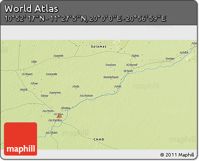 Physical 3D Map of the Area around 11° 9' 41" N, 20° 28' 30" E