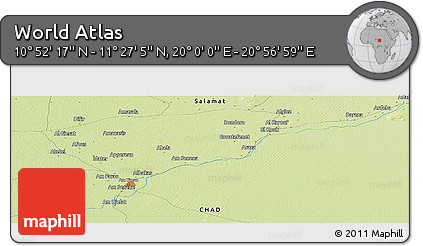Physical Panoramic Map of the Area around 11° 9' 41" N, 20° 28' 30" E