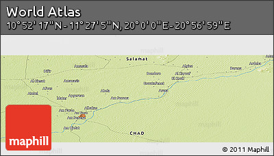 Physical Panoramic Map of the Area around 11° 9' 41" N, 20° 28' 30" E