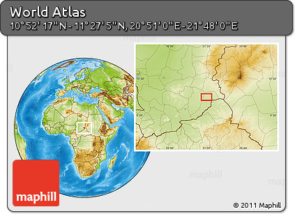 Physical Location Map of the Area around 11° 9' 41" N, 21° 19' 30" E