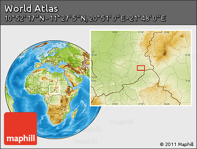 Physical Location Map of the Area around 11° 9' 41" N, 21° 19' 30" E