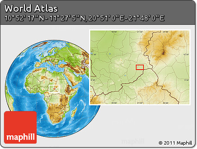 Physical Location Map of the Area around 11° 9' 41" N, 21° 19' 30" E