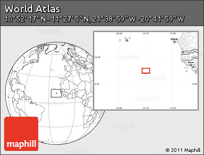 Blank Location Map of the Area around 11° 9' 41" N, 21° 10' 29" W