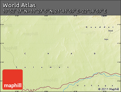 Physical Map of the Area around 11° 9' 41" N, 22° 10' 29" E