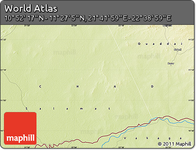 Physical Map of the Area around 11° 9' 41" N, 22° 10' 29" E
