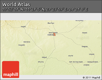 Physical 3D Map of the Area around 11° 9' 41" N, 23° 52' 30" E