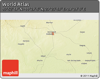Physical 3D Map of the Area around 11° 9' 41" N, 23° 52' 30" E
