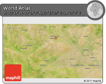 Satellite 3D Map of the Area around 11° 9' 41" N, 23° 52' 30" E